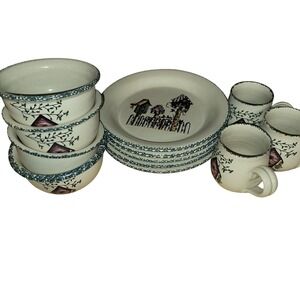 Casey Pottery Birdhouse Stoneware Set 12pc Plates Bowls Mugs Marshall Texas 1997